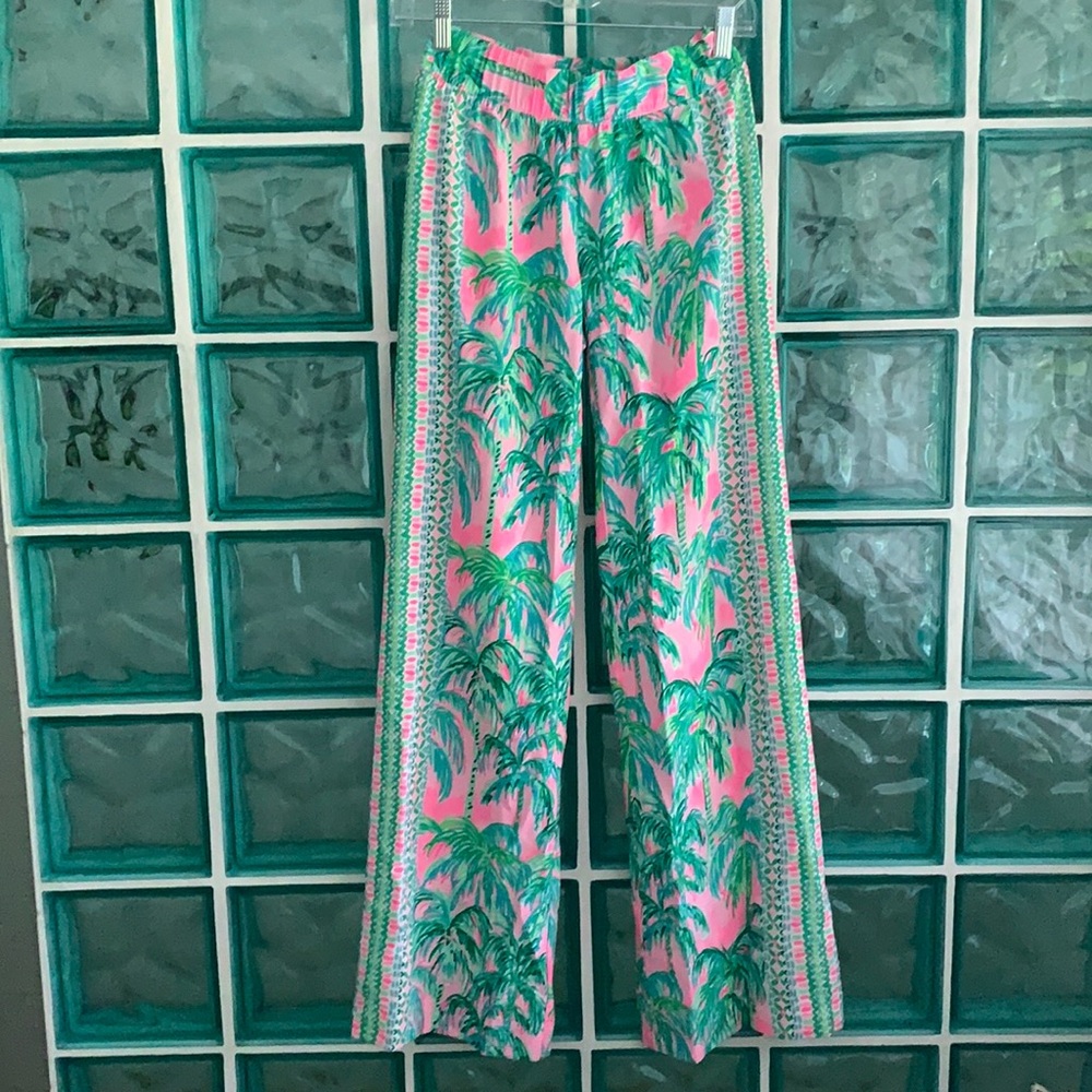 Lilly Pulitzer Bal Harbor Mid Rise Palazzo Pants-Suite Views Pink Blossom
